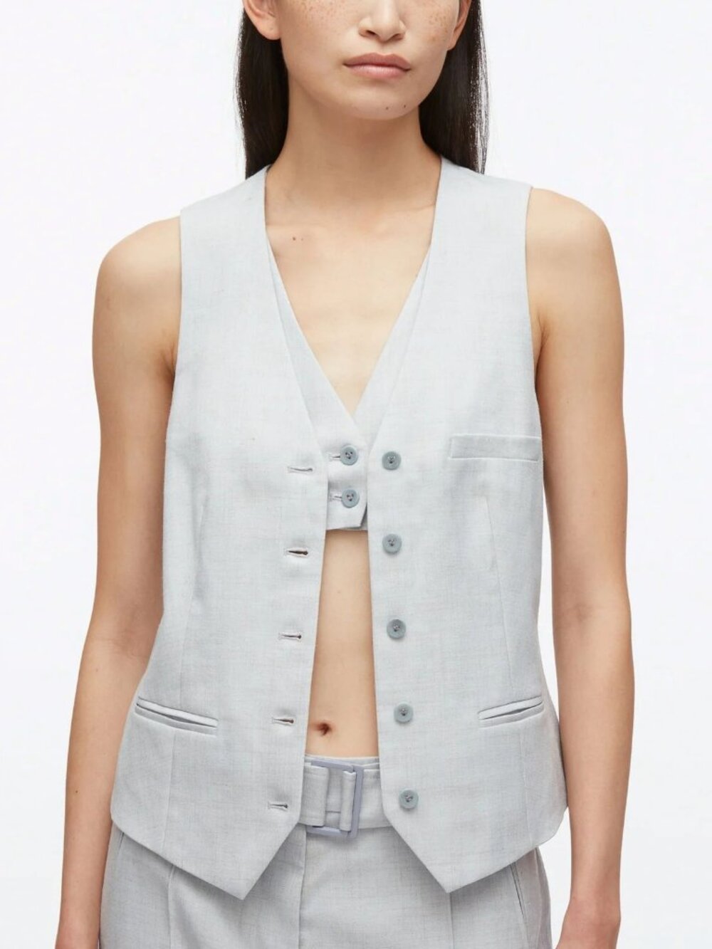 3.1 Phillip Lim Tailored Linen-blend Vest with Set in Bra Pale Blue